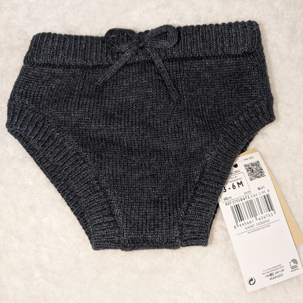 🆕 Mango Cozy Knit Baby Bloomers Diaper Cover Shorts Charcoal Gray 3-6 Months